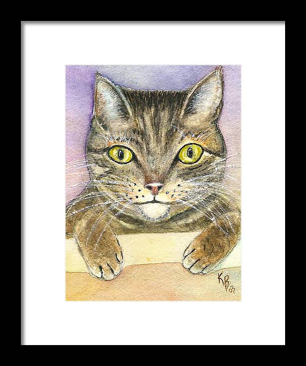 Cat Framed Print featuring the painting Kitty by Karen Fleschler