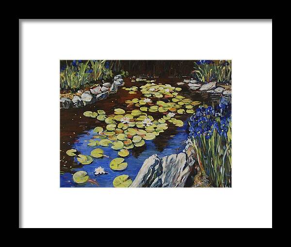 Ingrid Dohm Framed Print featuring the painting Klehm Arboretum Lily Pond by Ingrid Dohm