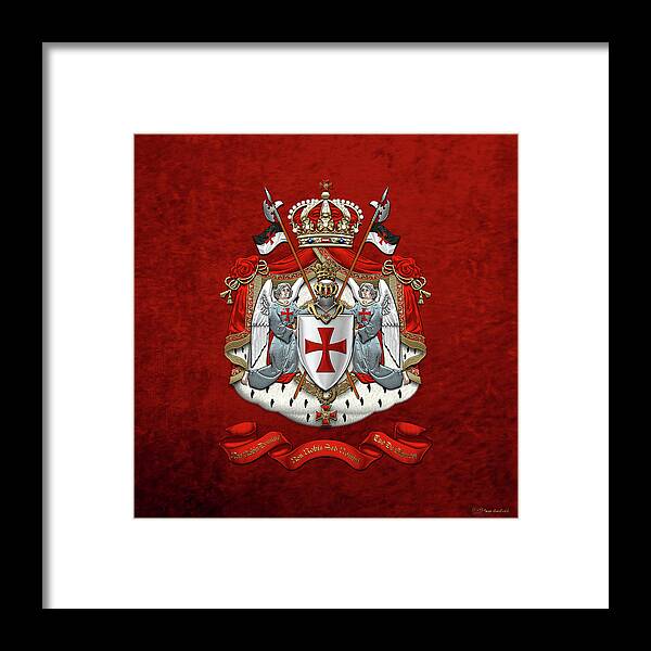 'ancient Brotherhoods' Collection By Serge Averbukh Framed Print featuring the digital art Knights Templar - Coat of Arms over Red Velvet by Serge Averbukh