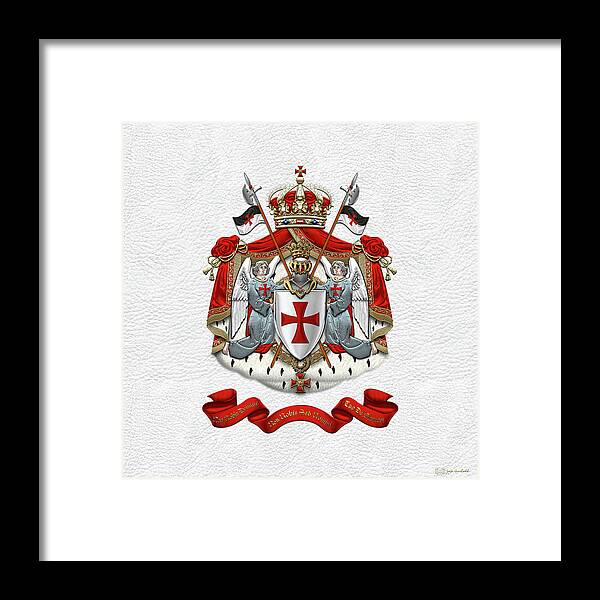 'ancient Brotherhoods' Collection By Serge Averbukh Framed Print featuring the digital art Knights Templar - Coat of Arms over White Leather by Serge Averbukh