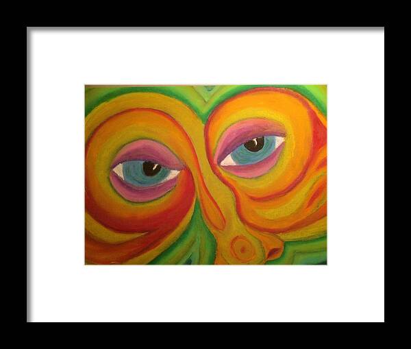 Face Framed Print featuring the pastel Knowing by Steve Sommers