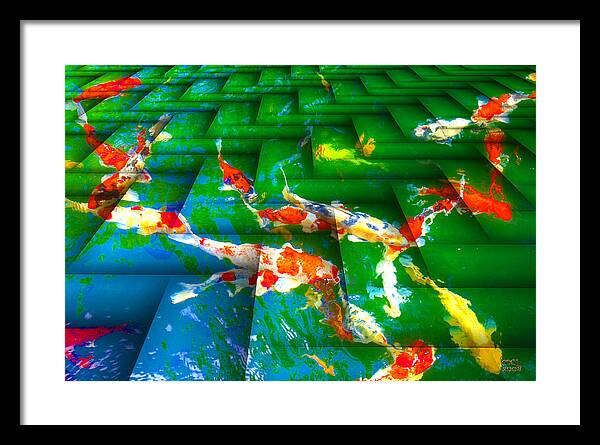 Digital Framed Print featuring the digital art Koi Mosaic I by Manny Lorenzo