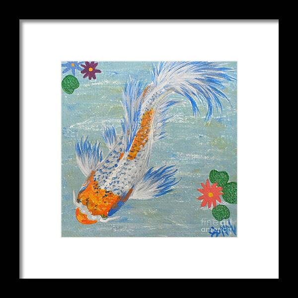 Blue Framed Print featuring the painting Koi Pond Blue by JoNeL Art