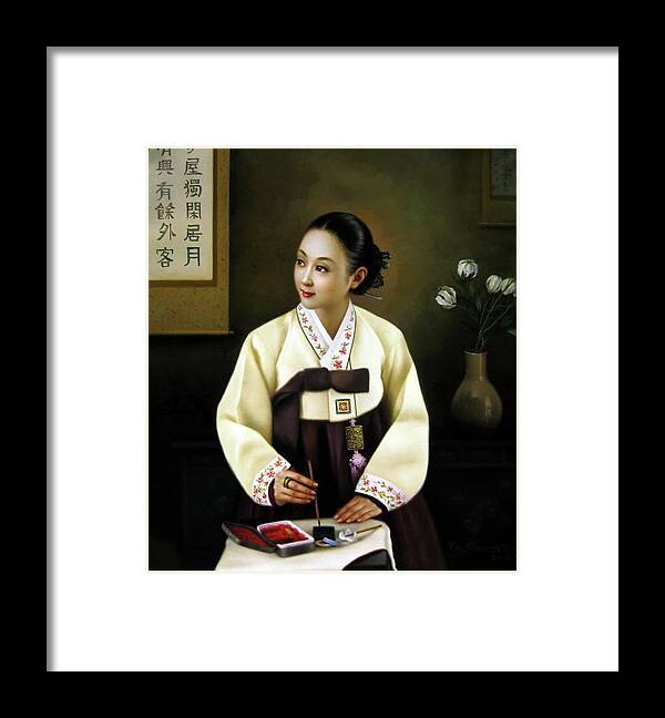 Calligraphy Framed Print featuring the painting Korea belle 2 by Yoo Choong Yeul