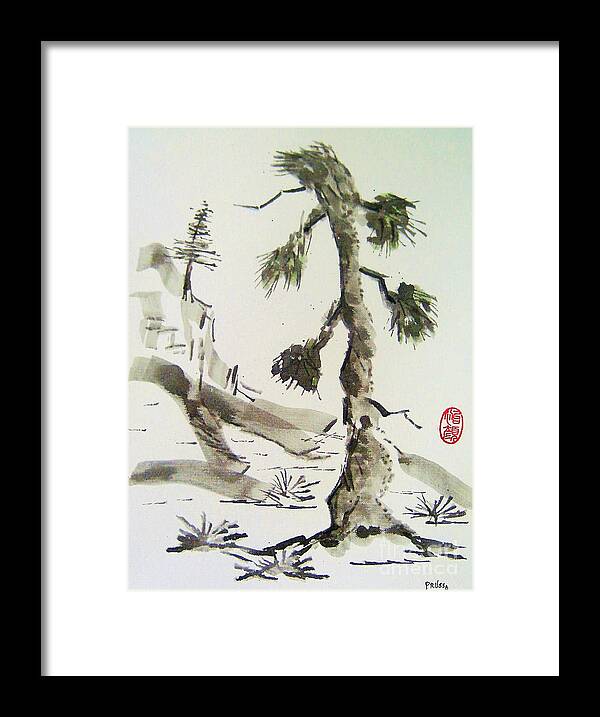 Landscape Framed Print featuring the painting Korei-sha matsunoki by Thea Recuerdo