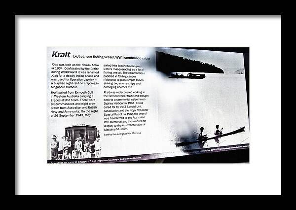 Krait Framed Print featuring the photograph MV Krait Historical Information by Miroslava Jurcik