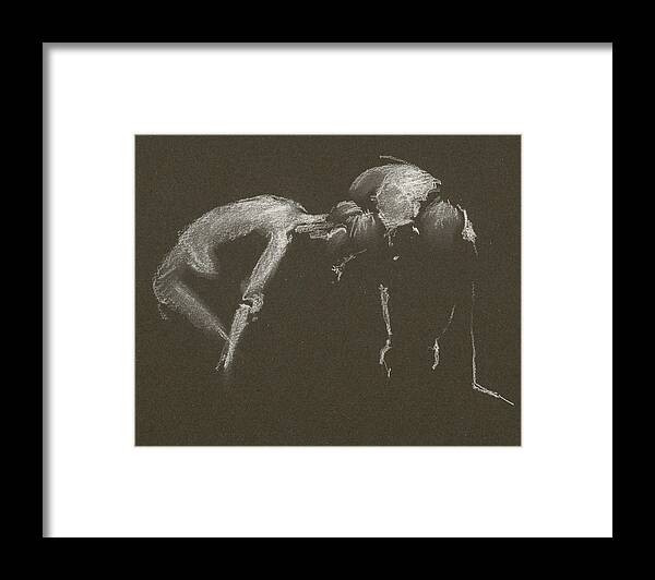 Figure Drawing Framed Print featuring the drawing Kroki 2015 04 25 _1 Figure Drawing White Chalk by Marica Ohlsson