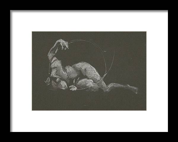 Figure Drawing Framed Print featuring the drawing Kroki 2015 10 03_14b Figure Drawing White Chalk by Marica Ohlsson
