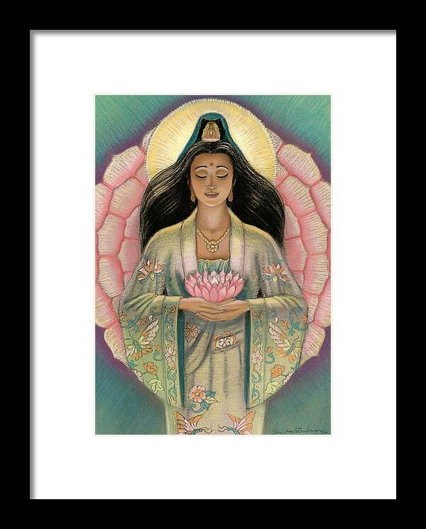 Kuan Yin Framed Print featuring the painting Kuan Yin Pink Lotus Heart by Sue Halstenberg