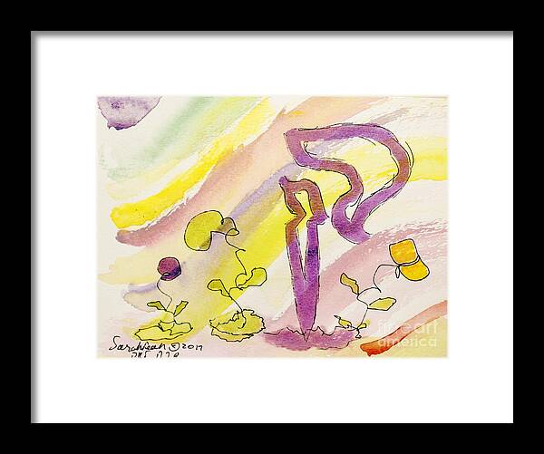 Kuf Kuph Caph Surround Framed Print featuring the painting KUF and FLOWERS by Hebrewletters SL