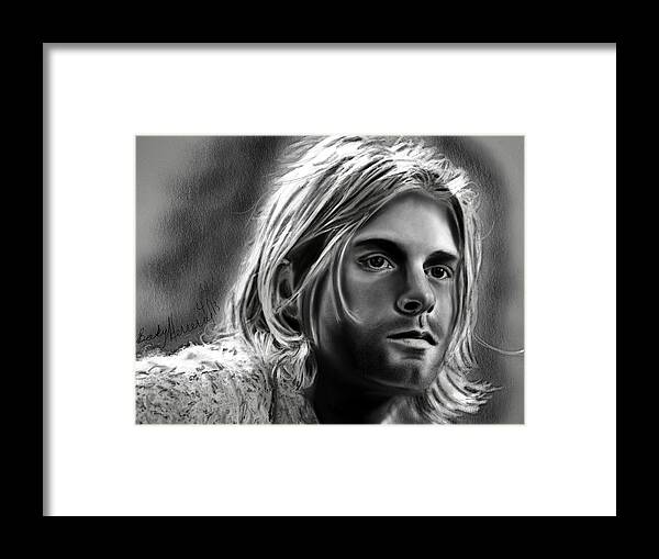 Portrait Framed Print featuring the drawing Kurt Cobain- Nirvana by Becky Herrera