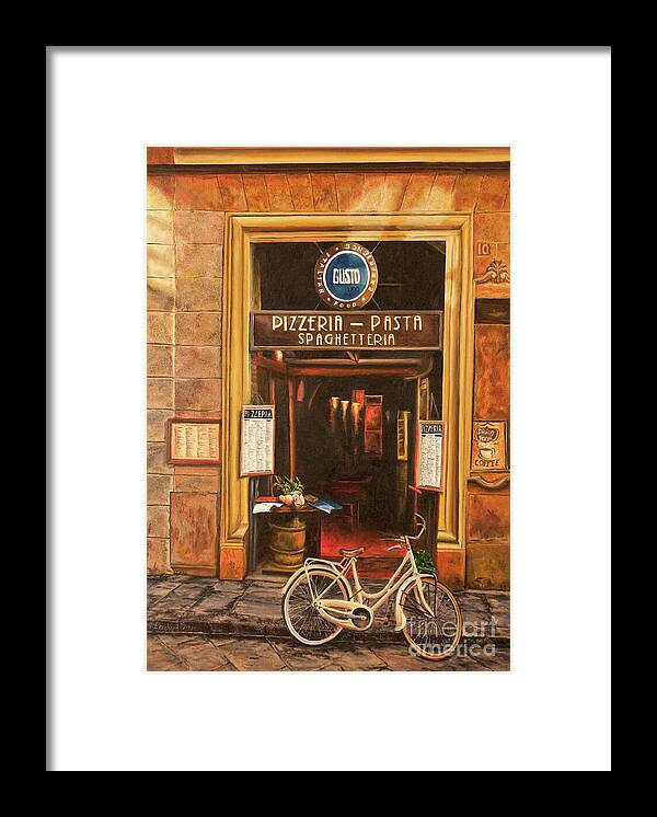Italian Cafe Painting Framed Print featuring the painting La Bicicletta by Charlotte Blanchard