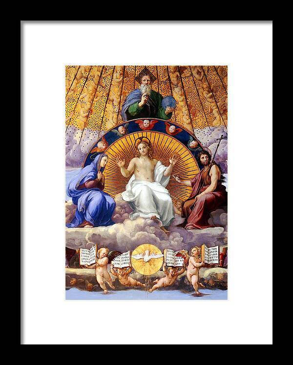 Holy Trinity Framed Print featuring the painting La Disputa Del Sacramento by Raphael