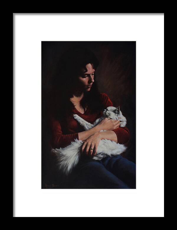 Figurative Framed Print featuring the painting La Fille et Le Chat by Harvie Brown