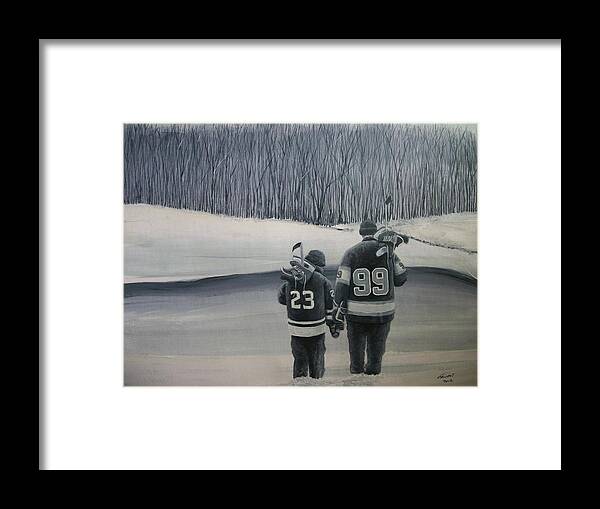 Los Angeles Kings Framed Print featuring the painting La Kings in Black and White by Ron Genest