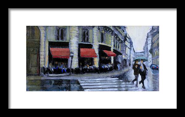 Rainy Paris Street Scene Framed Print featuring the painting La Parisienne by David Zimmerman