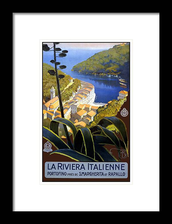 Italy Framed Print featuring the painting La Riviera Italienne - Beautiful Italian Landscape by a lake and mountains - Vintage Travel Poster by Studio Grafiikka
