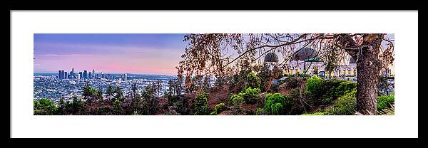 Los Angeles Skyline Framed Print featuring the photograph L A Skyline With Griffith Observatory - Panorama by Gene Parks