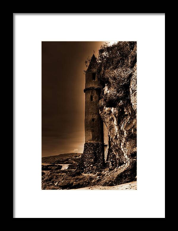 La Tour Framed Print featuring the photograph La Tour Upright in Sepia by Richard Omura