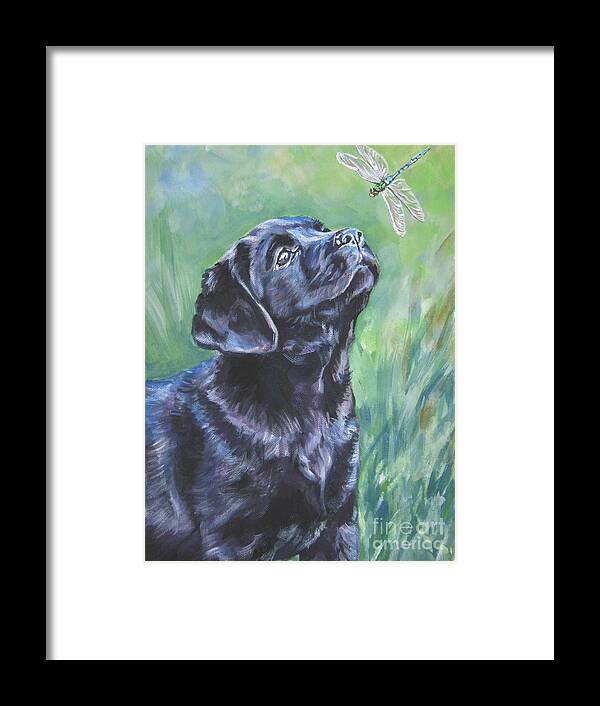 Dog Framed Print featuring the painting Labrador Retriever pup and dragonfly by Lee Ann Shepard