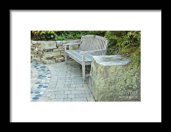 Botanic Gardens Framed Print featuring the photograph Labyrinth Bench by Marilyn Cornwell