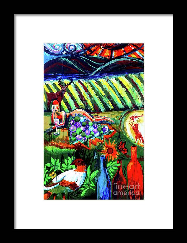 Wine Framed Print featuring the painting Lady And The Grapes by Genevieve Esson