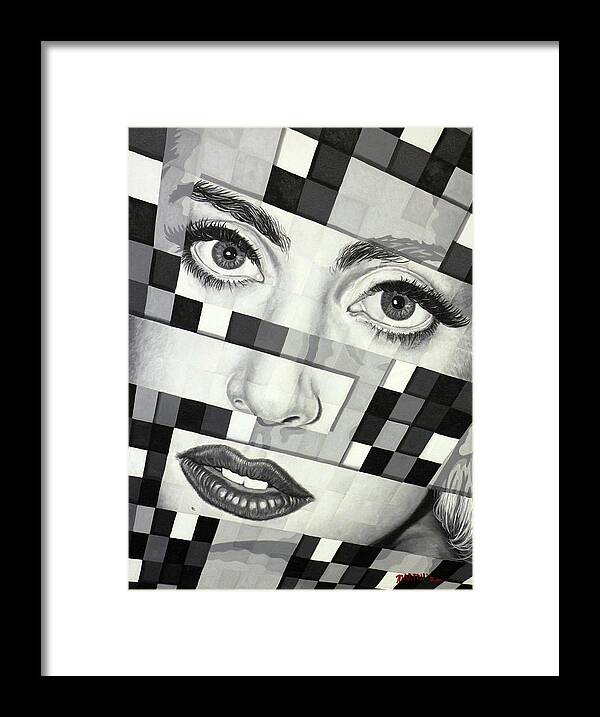 Black And White Framed Print featuring the painting Lady Gaga by Matthew Martelli