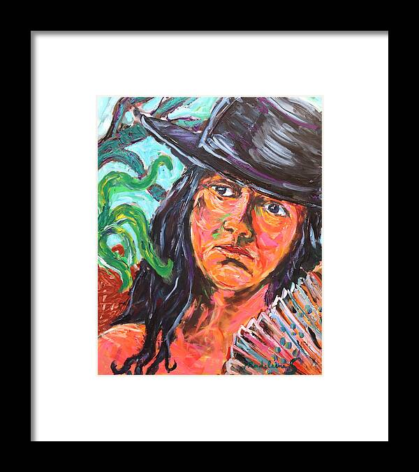 Portrait Framed Print featuring the painting Lady in black hat by Madeleine Shulman
