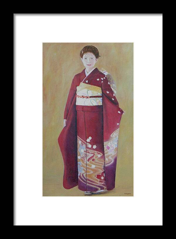 Portrait Framed Print featuring the painting Lady In Brown Kimono by Masami Iida