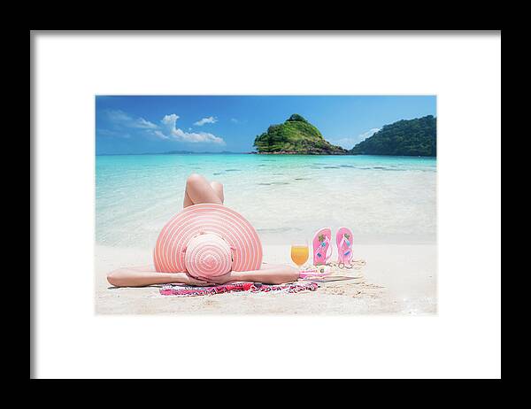Beach Framed Print featuring the photograph Lady sleep and relax on the beach by Anek Suwannaphoom