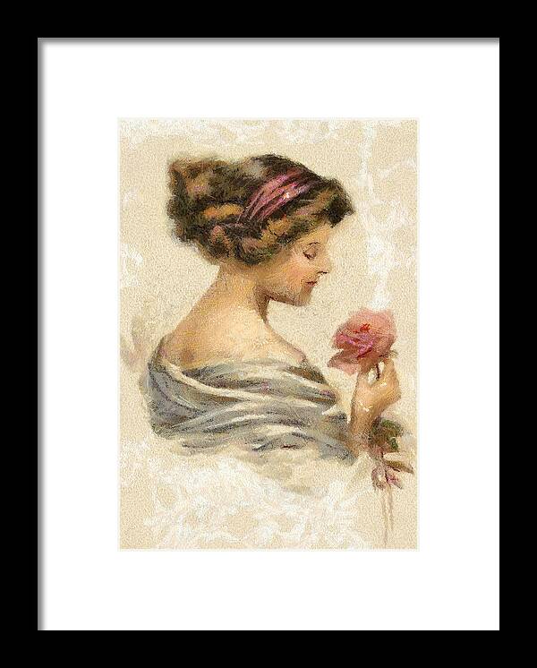 Portrait Framed Print featuring the digital art Lady with a Rose by Charmaine Zoe