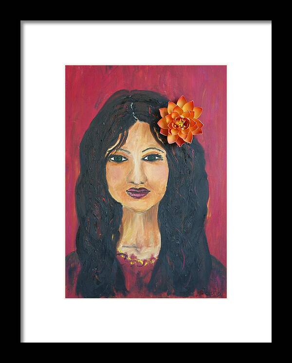 Lady With Flower Framed Print featuring the painting Lady With Flower by Sladjana Lazarevic