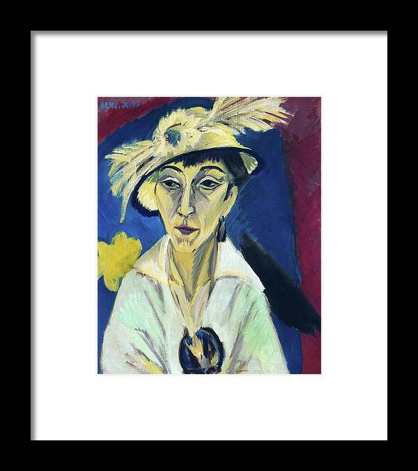 Lady Framed Print featuring the painting Lady with Hat by Ernst Ludwig Kirchner 1913 by Movie Poster Prints