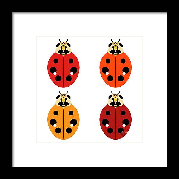 Graphic Animal Framed Print featuring the digital art Ladybug Quartet by MM Anderson