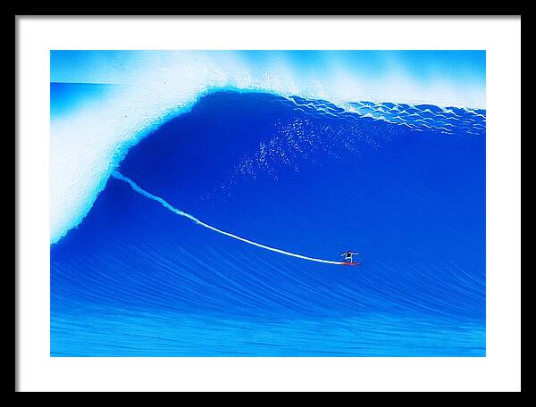 Surfing Framed Print featuring the painting Jaws Cliff Angle 1-10-2004 by John Kaelin