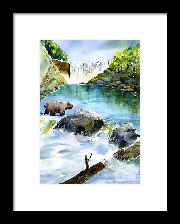 Bear Framed Print featuring the painting Lake Clementine Falls Bear by Joan Chlarson