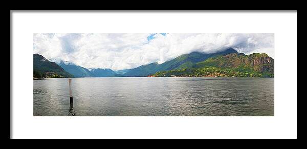 Joan Carroll Framed Print featuring the photograph Lake Como View at Bellagio Italy Painterly by Joan Carroll