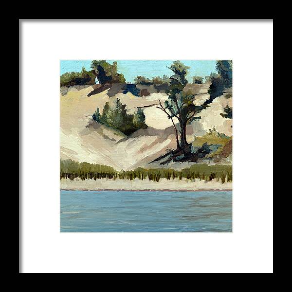 Nature Framed Print featuring the painting Lake Michigan Dune with Trees and Beach Grass by Michelle Calkins