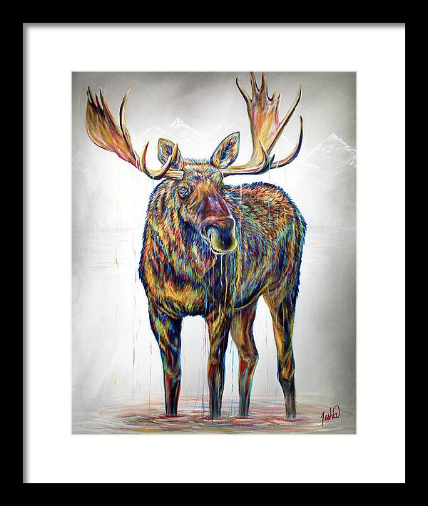 Moose Framed Print featuring the painting Lake Monster by Teshia Art