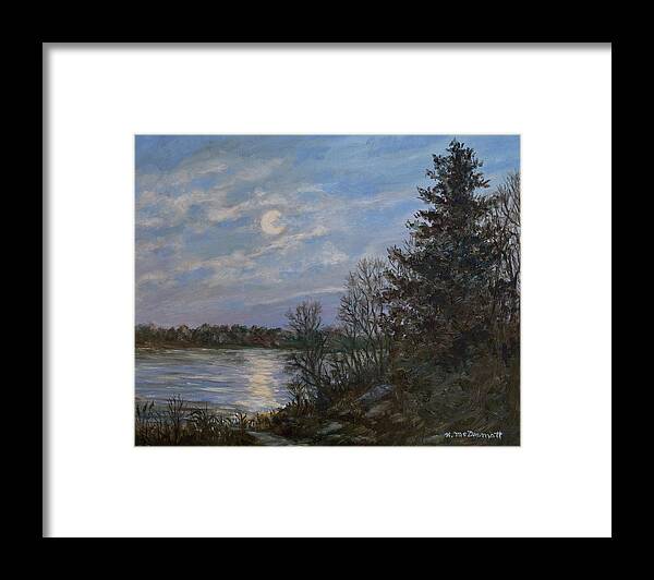 Moon Framed Print featuring the painting Lake Moonrise by Kathleen McDermott