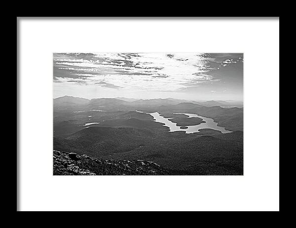 Placid Framed Print featuring the photograph Lake Placid from Whiteface Mountain Adirondacks Upstate New York Wilmington Black and White by Toby McGuire