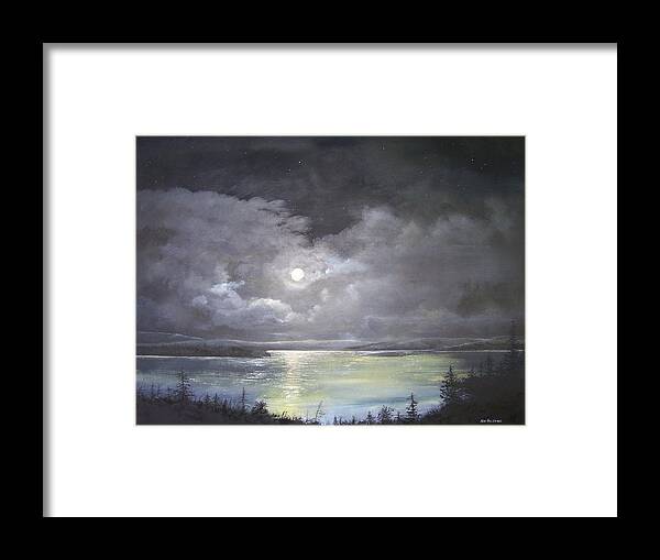 Moonscape Framed Print featuring the painting Lake shore moonscape by Ken Ahlering