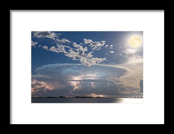 Storm Framed Print featuring the photograph Lake Side Storm Watching With Full Moon by James BO Insogna