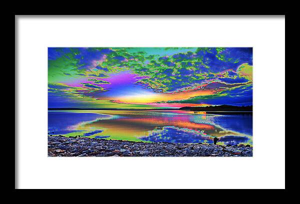 Water Framed Print featuring the digital art Lake Sunset Abstract by Gregory Murray