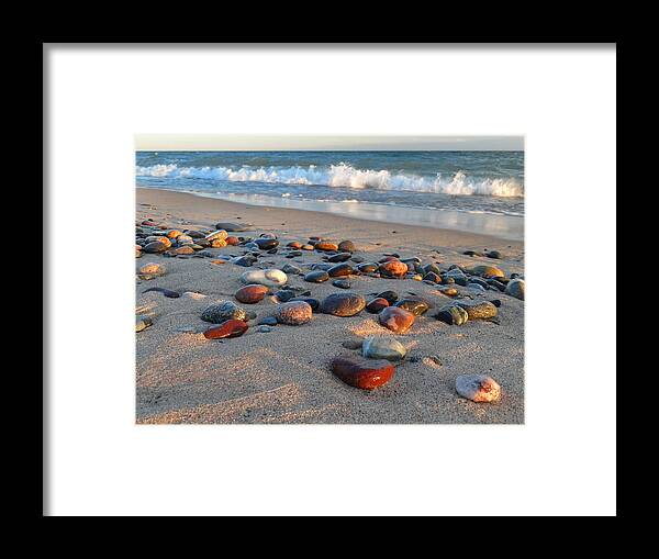 Beach Framed Print featuring the photograph Lake Superior Colored Rocks by David T Wilkinson