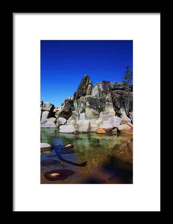 Lake Tahoe Rocks Framed Print featuring the photograph Lake Tahoe- Pyramid of rocks by Russell Barton