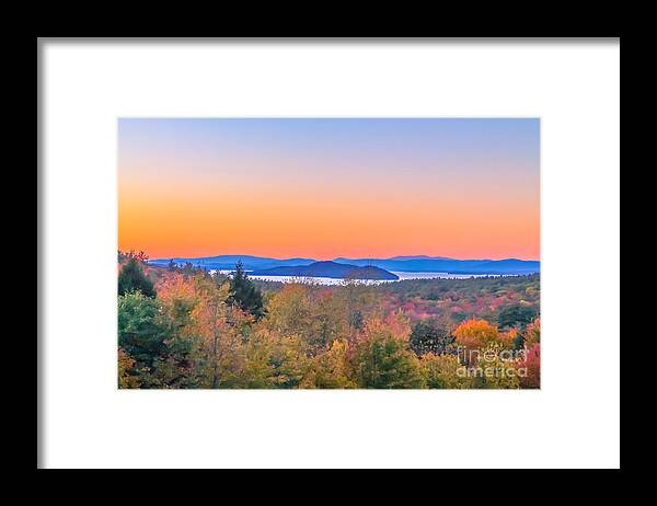 New England Framed Print featuring the photograph Lake Winnipesaukee sunset view by Claudia M Photography