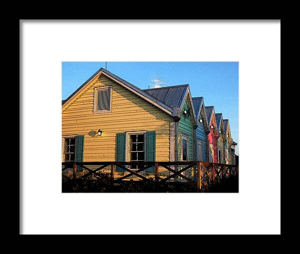 Architecture Framed Print featuring the photograph Lakeside Cabanas by James Rentz