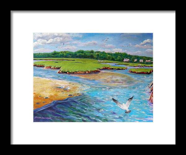 Salt Marsh Framed Print featuring the painting Landing at Jones River Salt Marsh by Sharon Casavant