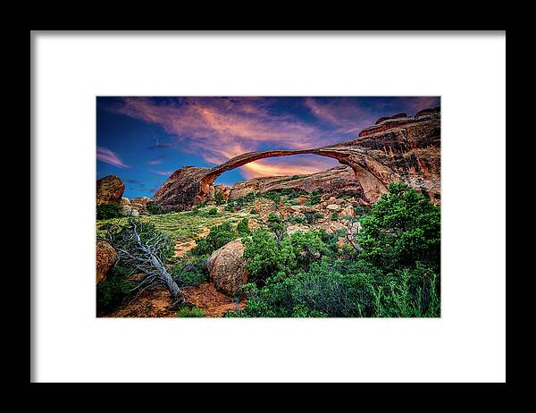 Arch Framed Print featuring the photograph Landscape Arch at Sunset by Michael Ash